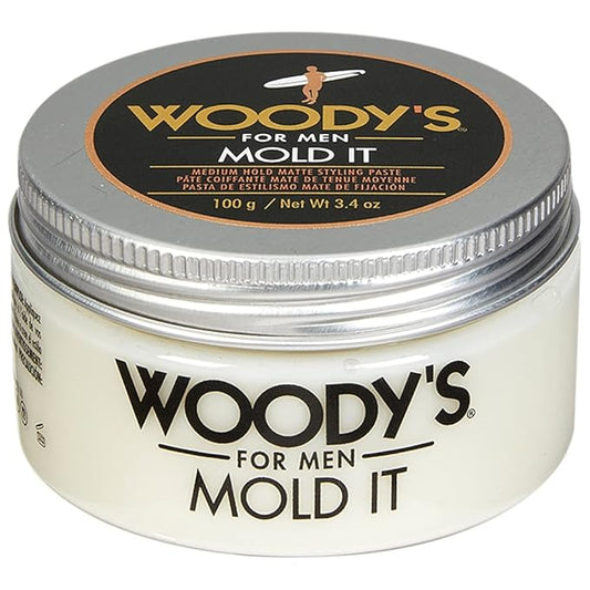 Woody's Mold It Matte Hair Paste for Men - Medium Hold, Matte Finish Styling Clay Pomade for Men Alternative, Adds Texture & Volume, 3.4 Oz