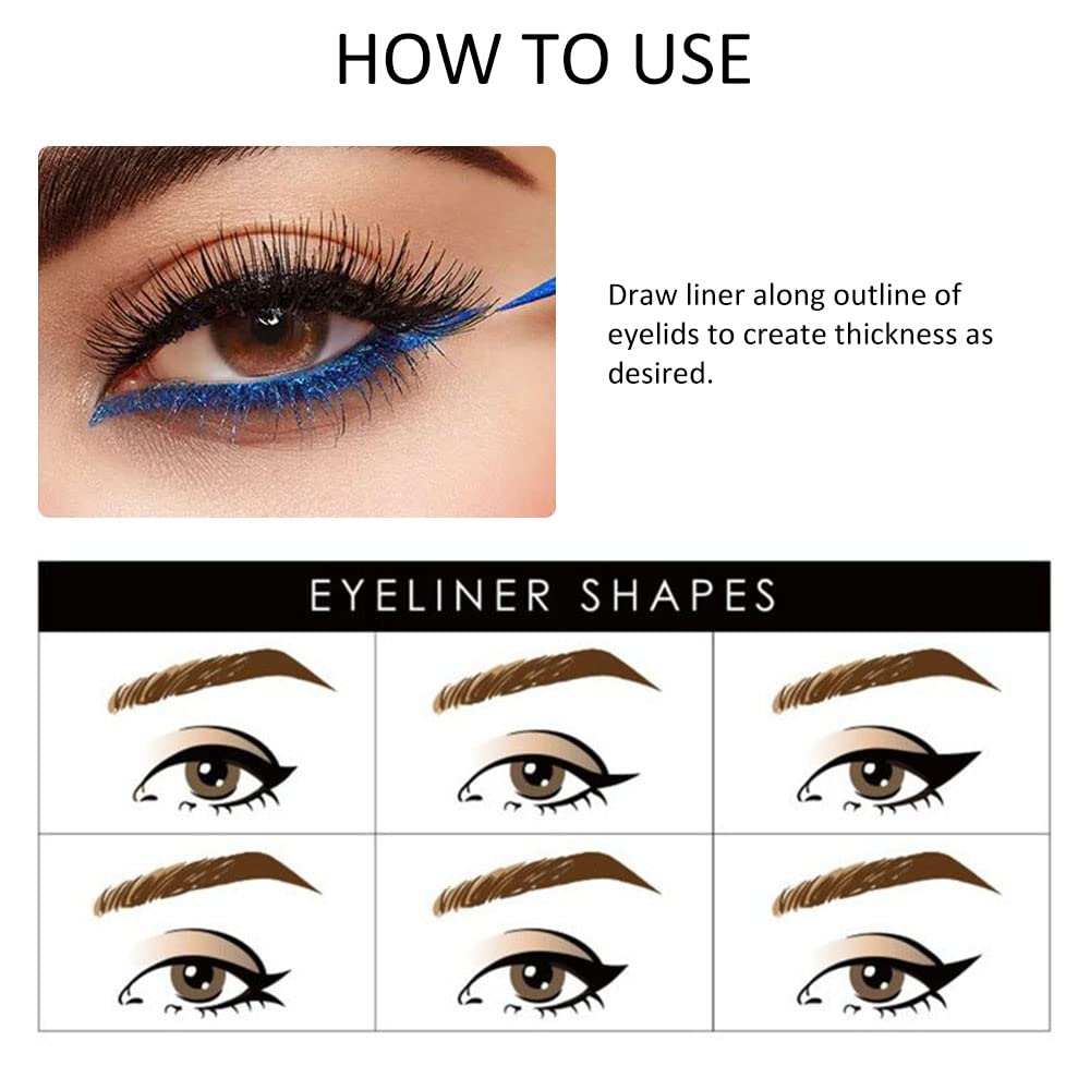 evpct 2Pcs Royal Blue & Purple Glitter Colored Liquid Eyeliner Eye Shadow Makeup Pencil Set, Purple Blue Face Body Glitter Makeup Fake Eyelashes Mascara, Sparkle Metallic Shimmer Eyeliner Waterproof