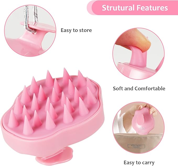 URTHEONE Soft Silicone Hair Scalp Massager Shampoo Brush for Wet Dry Oily Curly Straight Thick Thin Rough Long Short Natural Men Women Kids Pets Hair Care Tools（Pink