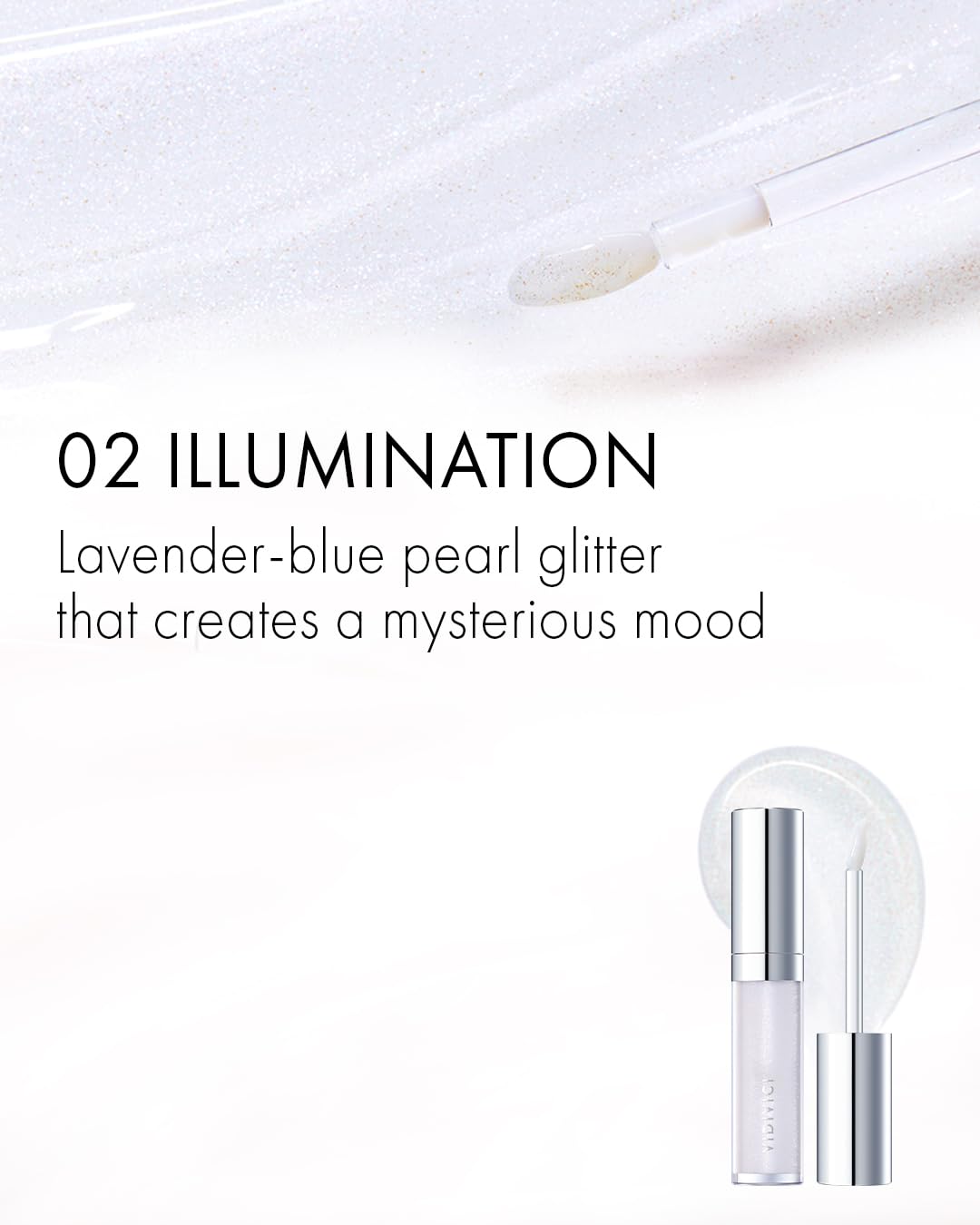 VIDIVICI Millennial Lip Oil #02 Illumination - Non-Sticky Dewy Gloss for Moisturized & Voluminous Lips - Illuminating Transparent Lavender-Blue Glitter Lip Makeup, 0.12 fl.oz.