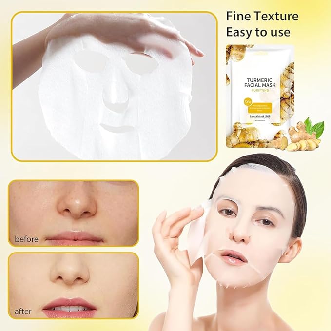 Facial Masks Skincare for Women, Turmeric Hydrating Face Sheet Masks,Moisturizing Face Mask Suitable for All the Skin,Dry Skin,Face Spa Mask 15 Sheets