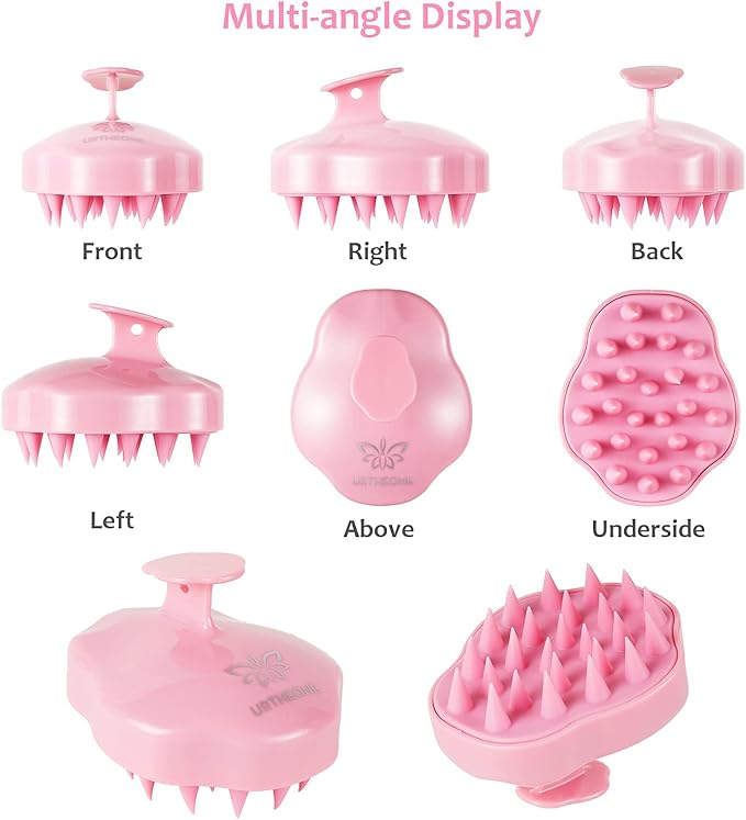 URTHEONE Soft Silicone Hair Scalp Massager Shampoo Brush for Wet Dry Oily Curly Straight Thick Thin Rough Long Short Natural Men Women Kids Pets Hair Care Tools（Pink