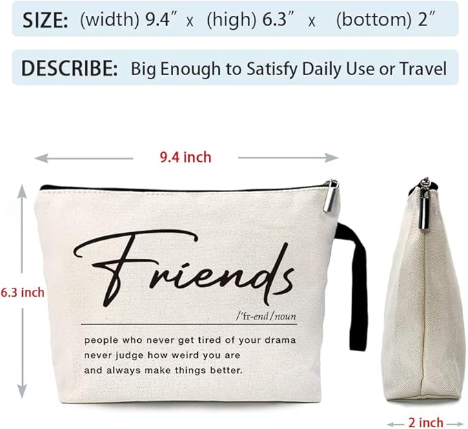 ZHANTUONE Friend Definition Noun Funny Friendship Cosmetic Bag, for Travel Toiletry Zipper Storage Pouch Makeup Bag, Gifts for Friends Coworker Bestie, Birthday Appreciation Gifts for Friend