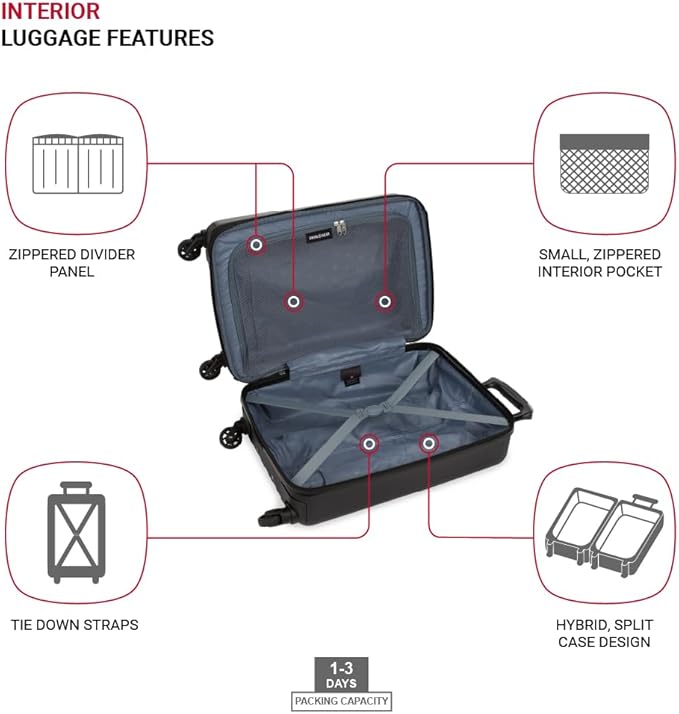 SwissGear 8018 Expandable Luggage Set, 3-Piece Hardside Luggage Set with Spinner Wheels