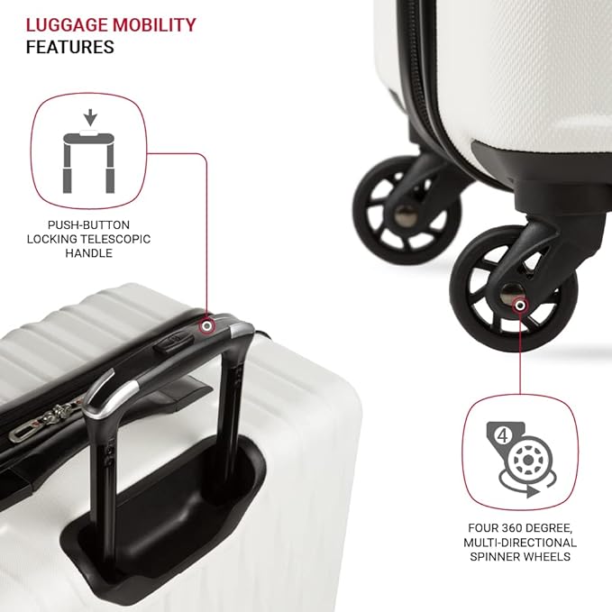 SwissGear 8018 Hardside Expandable Luggage with Spinner Wheels, White, 3-Piece Set (20/24/27)