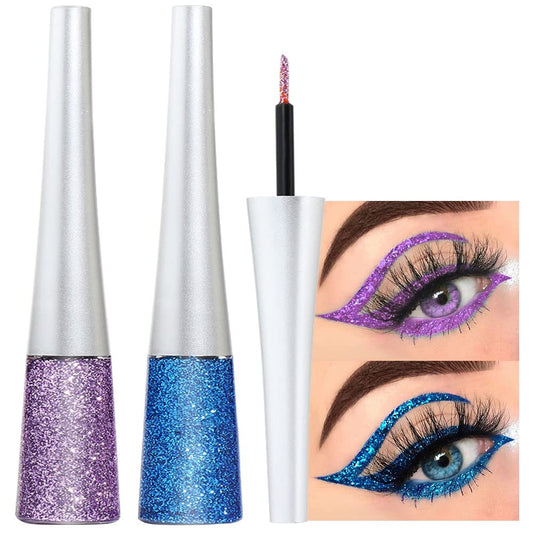 evpct 2Pcs Royal Blue Purple Liquid Glitter Eyeliner Set, Shimmery Finish