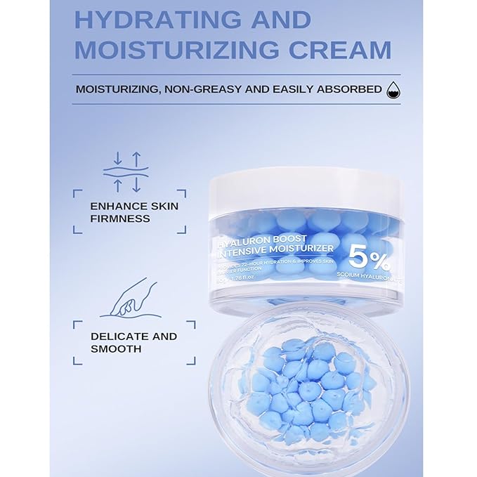 Hyaluronic Acid Capsule Cream, Hydrating Face Moisturizer Capsule Cream Long Lasting Nourishing & Firming, Korean Skincare for Deep Hydration and Skin Repair, Reduce Fine Lines and Wrinkles
