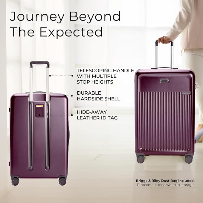 Briggs & Riley 30" Large Expandable Spinner - Checked Luggage for Travel, Suitcases with Wheels, Hardside Rolling Bag for Men & Women, Self-Repairing Zipper - Sympatico Collection, Plum