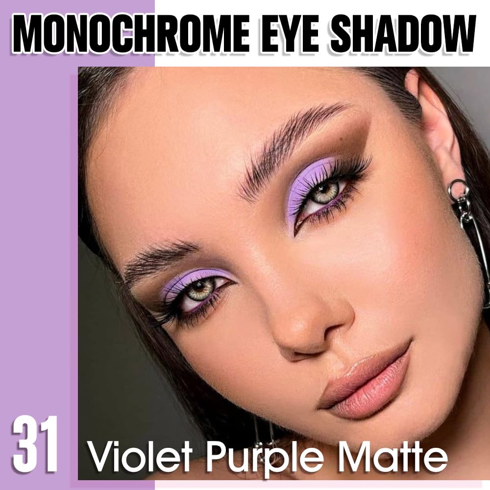 Single Matte Eye Shadow Palette Makeup, Violet Purple Eyeshadow for Women Halloween Birthday Party Wear, Monochrome Eye Shadow Makeup, Pigmented Waterproof Sombras Para Ojos, 31