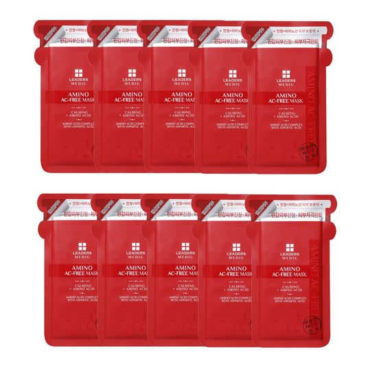 Leaders Mediu Amino AC-FREE Acne Control Facial Sheet Mask | AHAs, BHAs, Salicylic Acid, Snail Secretion, Chamomile | For Oily, Acne-Prone Skin, Reduces Blemishes (10 Sheets)