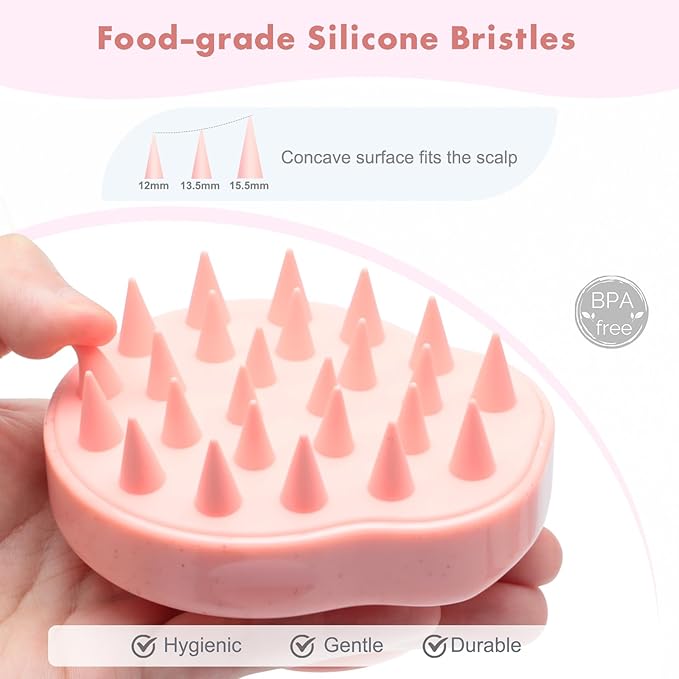 FREATECH Scalp Massager Hair Growth, Scalp Scrubber Shampoo Brush with Soft Silicone Bristles for Dandruff Removal and Hair Care, Wet & Dry Hair Massager Scalp Exfoliator, Chalk Pink