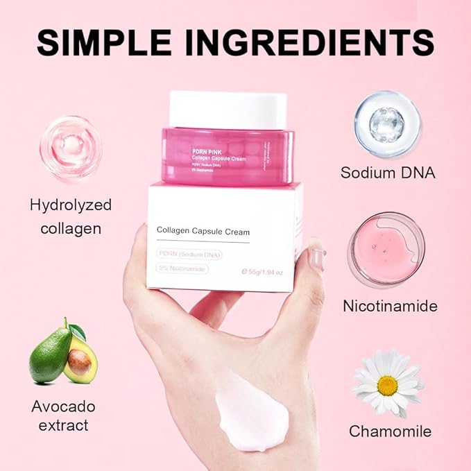 Pink Collagen Jelly Cream,PDRN(Sodium DNA)+ 5% Niacinamide,Gentle Moisturizer Hydrating Brightening Anti-Wrinkle Improve Fine Lines & Rough Texture For Face