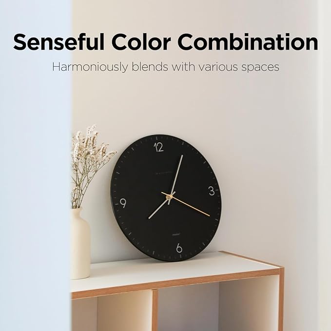 mooas Flatwood Wall Clock,12" Non-Ticking Sweep Movement Decorative Battery Operated Wall Clock for Home Living Room Kitchen Bedroom Office School (Simple Cream)