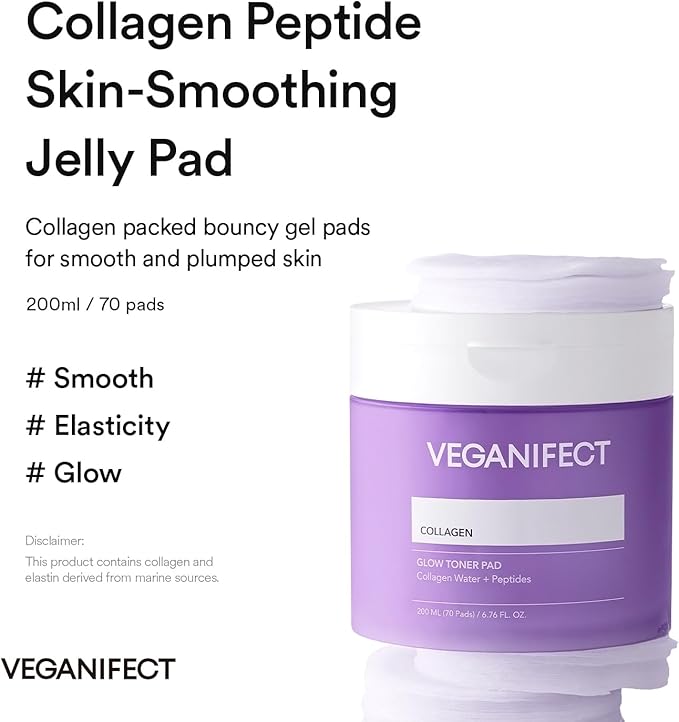 Collagen Peptide Jelly Toner Pads | Dual-Function Skincare for Wrinkle Care | Pore Tightening, Elasticity Boost, and Glow Radiance, Korean Skincare | 6.76 fl.oz.(200ml)*70Pads