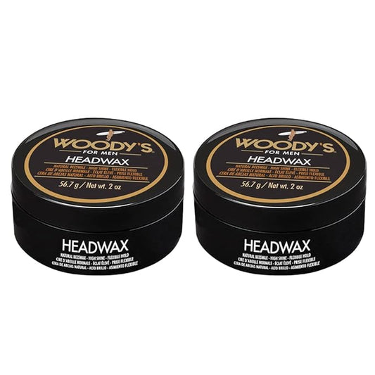 Woody's Headwax Hair Styling Pomade for Men, Natural Beeswax, High Shine, Flexible Hold, Non-Sticky, Moldable Men’S Hair Wax for All Hair Types, 2 Oz (2-Pack)