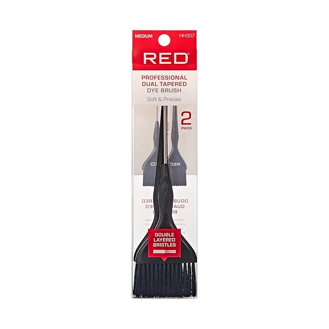 RED by Kiss Professional Dual Tapered Hair Dye Brush, Double Layered Bristles, Non-Slip Spiral Handle, Salon Precision Tool (Medium, 2PK)