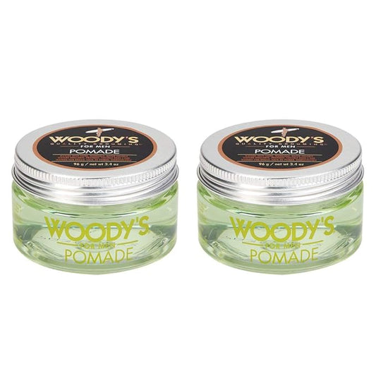 Woody's Pomade for Men Strong Hold - High Shine, Water-Based Mens Hair Styling Cream for Slicked Back & Classic Looks Hairstyles, 3.4 oz, 2 Pack