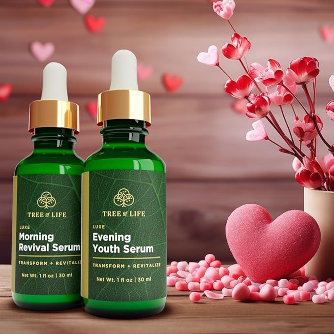 Tree of Life Facial Serum for Face - Skin Care Face Serums, Hydrating, Skin Care Duo Serums, Smooth Dry & Sensitive Skins (Luxe Morning and Evening Youth, 2 x 1oz)