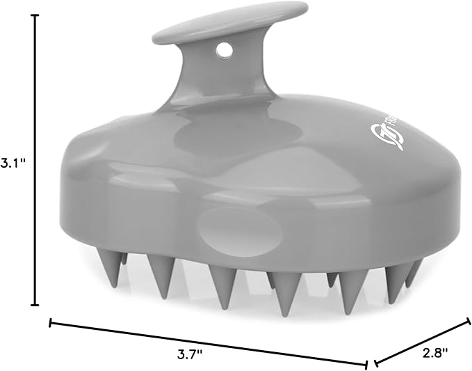 FREATECH Massager Shampoo Brush with Soft Silicone Bristles for Scalp Care, Shower Hair Scalp Scrubber Exfoliator for Dandruff Removal and Hair Growth, Wet & Dry for Men, Women and Kids, Grey