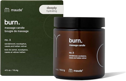 Maude Burn No. 3 - Hydrating + Skin-Softening Soybean + Jojoba Oil Massage Candle - Soothing Warm Massage Oil Candle with Notes of Eucalyptus + Sandalwood - Relaxing Self Care Gifts (4 oz)