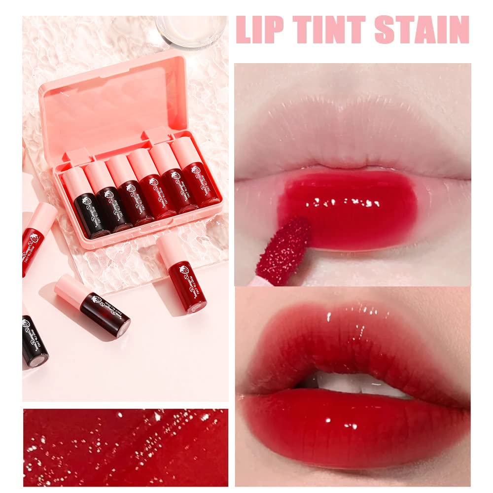 6 Colors Lip Tint Stain Set, Korean Velvet Watery Lip Stain Moisturizing Mini Liquid Lipstick, Multi-use Lip and Cheek Tint, Long lasting Non-Stick Cup Waterproof, Lip Color Makeup