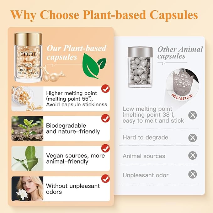 Vitamin C Face Serum Oil - HKH Vit C with Vitamin E Serum Capsules - Evens Skin Tone & Reduces Fine Lines Skincare - 48 Travel-Friendly Capsules for Smoothing Moisturizing Skin - with Mini Scissors