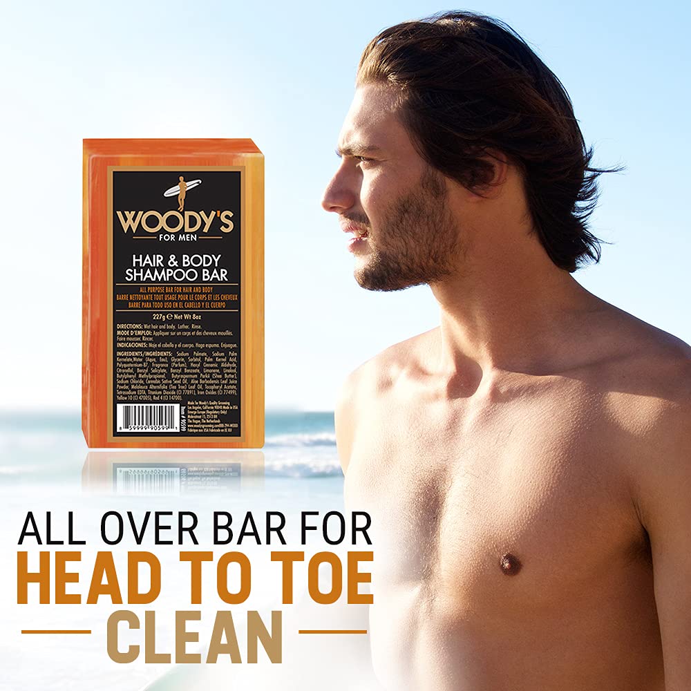 Woody's Men's 2-in-1 Hair & Body Shampoo Bar, Rich, Thick Lather Formula, Conditions, Nourishes, Moisturizes, For All Skin Types, 8 Oz.