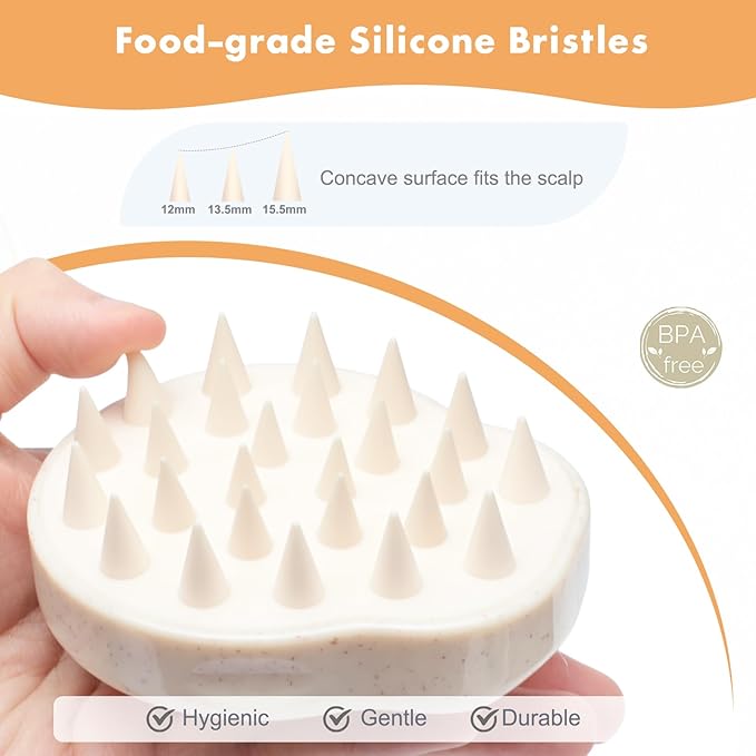 FREATECH Scalp Massager Hair Growth, Scalp Scrubber Shampoo Brush with Soft Silicone Bristles for Dandruff Removal and Hair Care, Wet & Dry Hair Massager Scalp Exfoliator, Beige