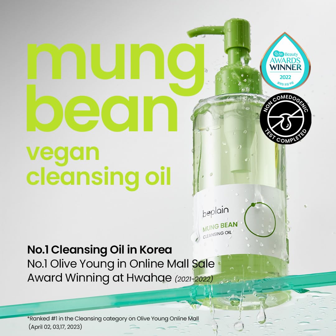 beplain Mung Bean Cleansing Oil(6.76fl.oz/200ml)| Fragrance-Free | Non-Comedogenic Tested| Makeup Blackhead Remover & Deep Pore Cleanser| Suitable for Sensitive Skin| Double Cleansing Korean Skincare