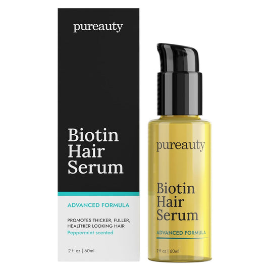 Biotin Hair Growth Serum Advanced Topical Formula To Help Grow Healthy, Strong Hair Suitable for Men and Women of All Hair Types Hair Loss Support By Pureauty Naturals 2 Fl Oz (Pack of 1) - Glowelle
