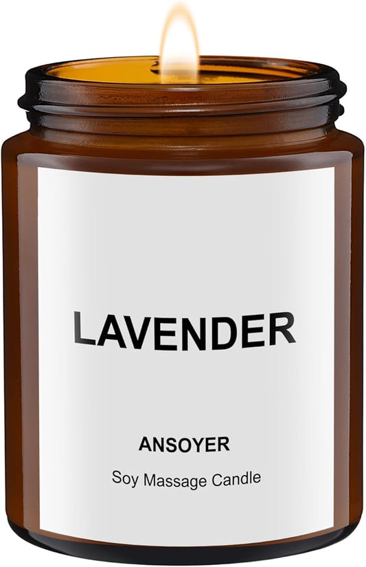 Massage Candles, Massage Oil Candles for Relaxation Gifts, Body Oil, Body Lotion, Edible Soy + Hemp Seed Oil Based, Jars- 4.5OZ (Lavender)