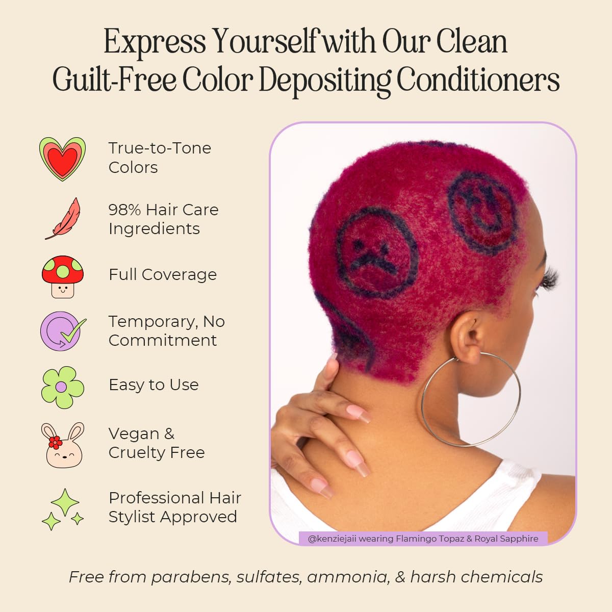 INH Semi Permanent Hair Color | Color Depositing Conditioner | Pink Hair Dye | No Bleach, No Peroxide Temporary Flamingo Topaz Tint for Women, Men | Vegan, Ammonia Free, Sulfate Free, Ready to Use 6oz