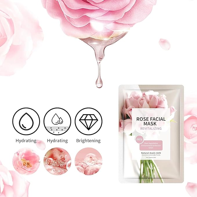 Facial Masks Skincare for Women, Pink Rose Hydrating Face Sheet Masks,Moisturizing Face Mask Suitable for All the Skin,Dry Skin,Face Spa Mask 10 Sheets