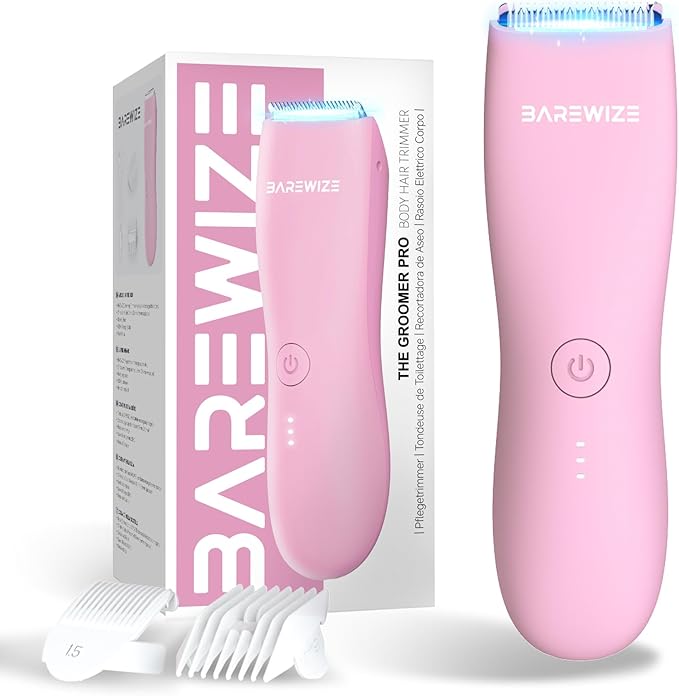 Bikini Trimmer for Women, Pubic Hair Trimmer | Waterproof, USB-C Rechargeable, LED Light, Replaceable Blade | Electric Razors for Women, Electric Lady Shaver (Rose)