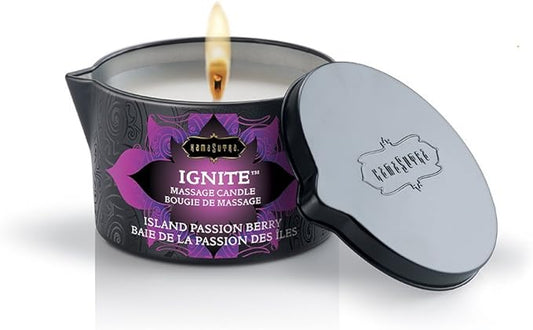 KAMA SUTRA Ignite Massage Candle - Coconut Oil and Soy Based - Island Passion Berry, 6 oz Candle Melts into a Warm Massage Oil, Couples Massage, Pour Spout Massage Candle