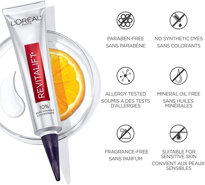 L'Oreal Paris Revitalift 10% Pure Vitamin C Face Serum for Brighter Skin & Reduced Wrinkles, Fragrance Free, 1 0z.