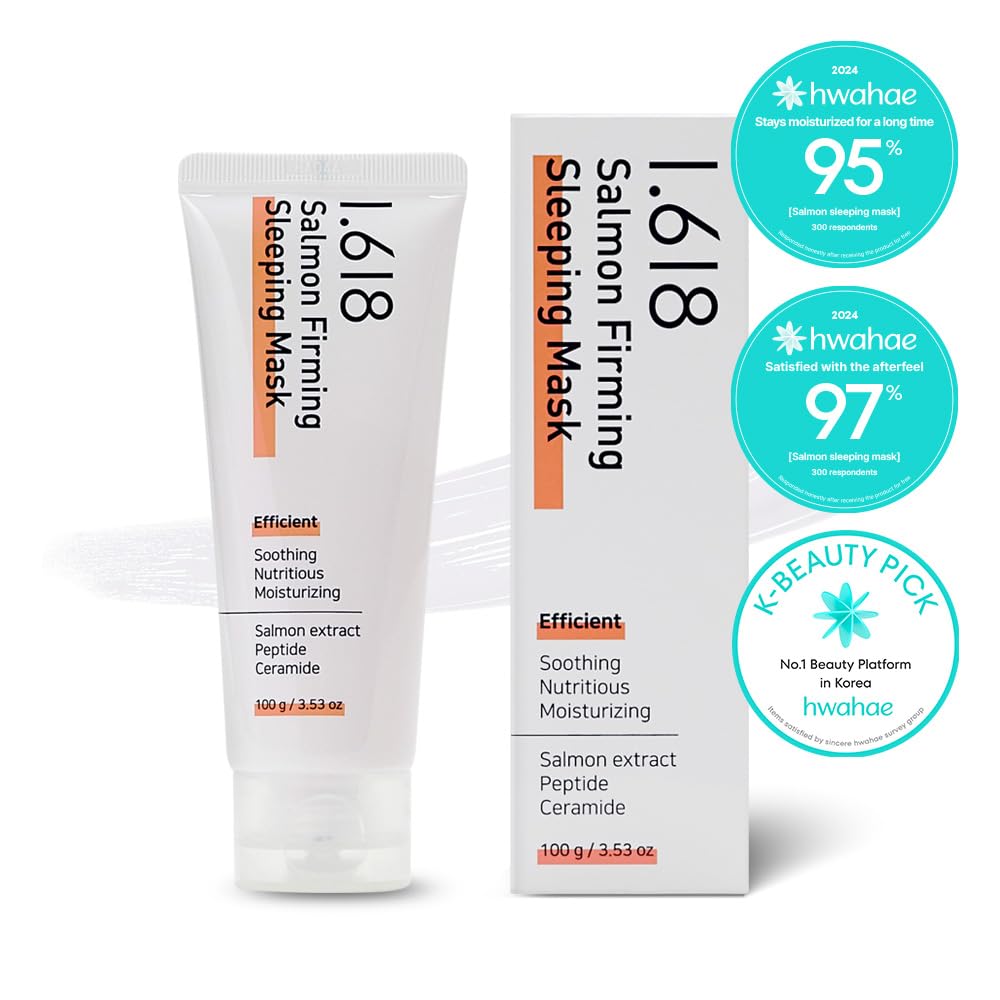 1.618 Salmon Firming Sleeping Mask with Ceramides & Hyaluronic Acid – Hydrating, Soothing, Anti-Wrinkle Overnight Face Mask for Dry & Sensitive Skin | Fragrance-Free | K-Beauty | 3.53oz