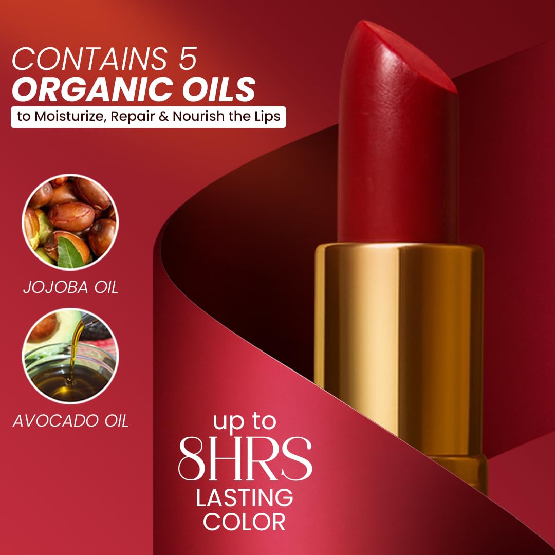 𝗘𝘀𝘀𝗲𝗻𝗰𝗲 𝗼𝗳 𝗔𝗿𝗴𝗮𝗻 Moisturizing Deep Red Lipstick, Tinted Lip Balm with Pure Organic Argan Oil, Shea Butter Lip care, Lip Moisturizer, Long Lasting Lipstick Cabernet