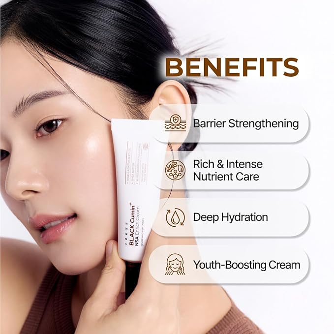 IZEZE BLACK Cumin NSA Enrich Cream 1.69 fl.oz, 50 ml | Antiwrinkle Moisturizer, Barrier Repair and Nourishing, Korean Skincare for Dry Skin, Skin Cream for Aging Skin