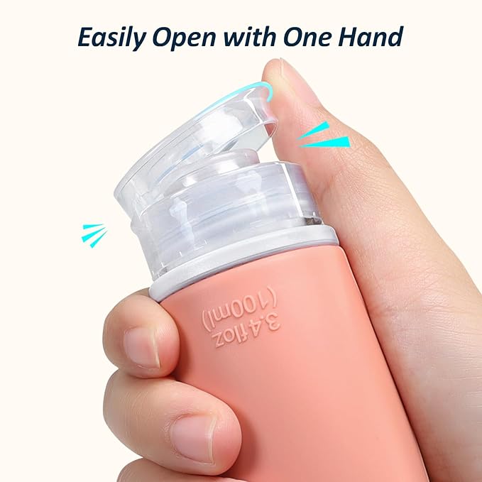 PACKISM TSA Approved Toiletry Bag with Bottles - Travel Essentials 8 Pack Leakproof 3.4oz Silicone Travel Bottles for Toiletries, Shampoo Conditioner Lotion Body Wash BPA Free, Pink