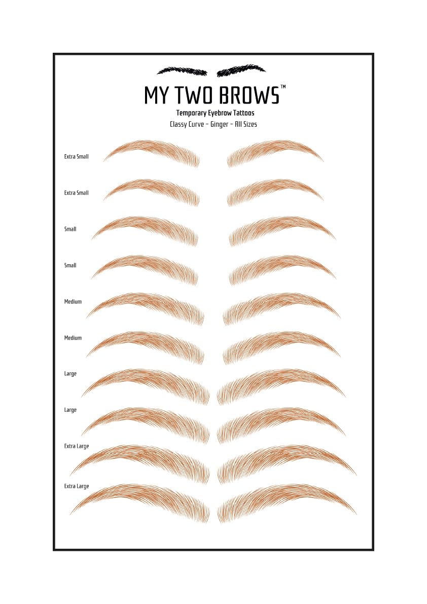 (10 pairs) Ginger Temporary Eyebrow Tattoo - Extra Large Size - Waterproof & Smudgeproof - Classy Curve Style Eyebrow Stickers - Sheet Lasts up to 30 Days - Won't Work on Existing Brows