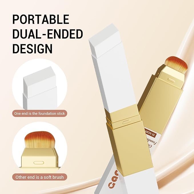 Blanc Cover Cream Stick, Korean Color-Changing Foundation Stick Full Coverage Base Concealer Makeup Dual-Ended with Detachable Brush for a Flawless Look (Ivory White)