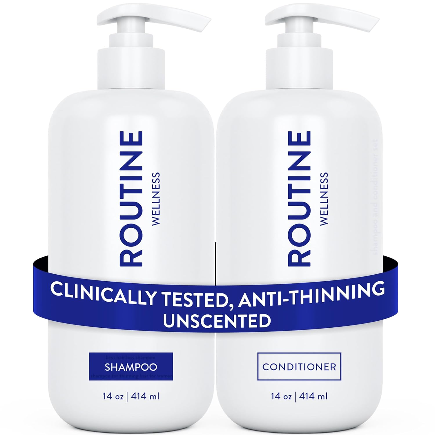 Routine Wellness Anti-Thinning Shampoo and Conditioner Set for Thinning Hair - Biotin DHT Blocker Women & Men - Color Safe Shampoo for Hair Loss & Healthier Hair - Unscented (Pack of 2) - Glowelle