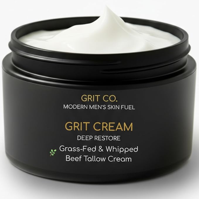 Beef Tallow for Skin Anti-Aging Men's Face Cream – Grass-Fed Tallow Moisturizer for Men – Unscented Whipped Wrinkle Balm 3.4 oz