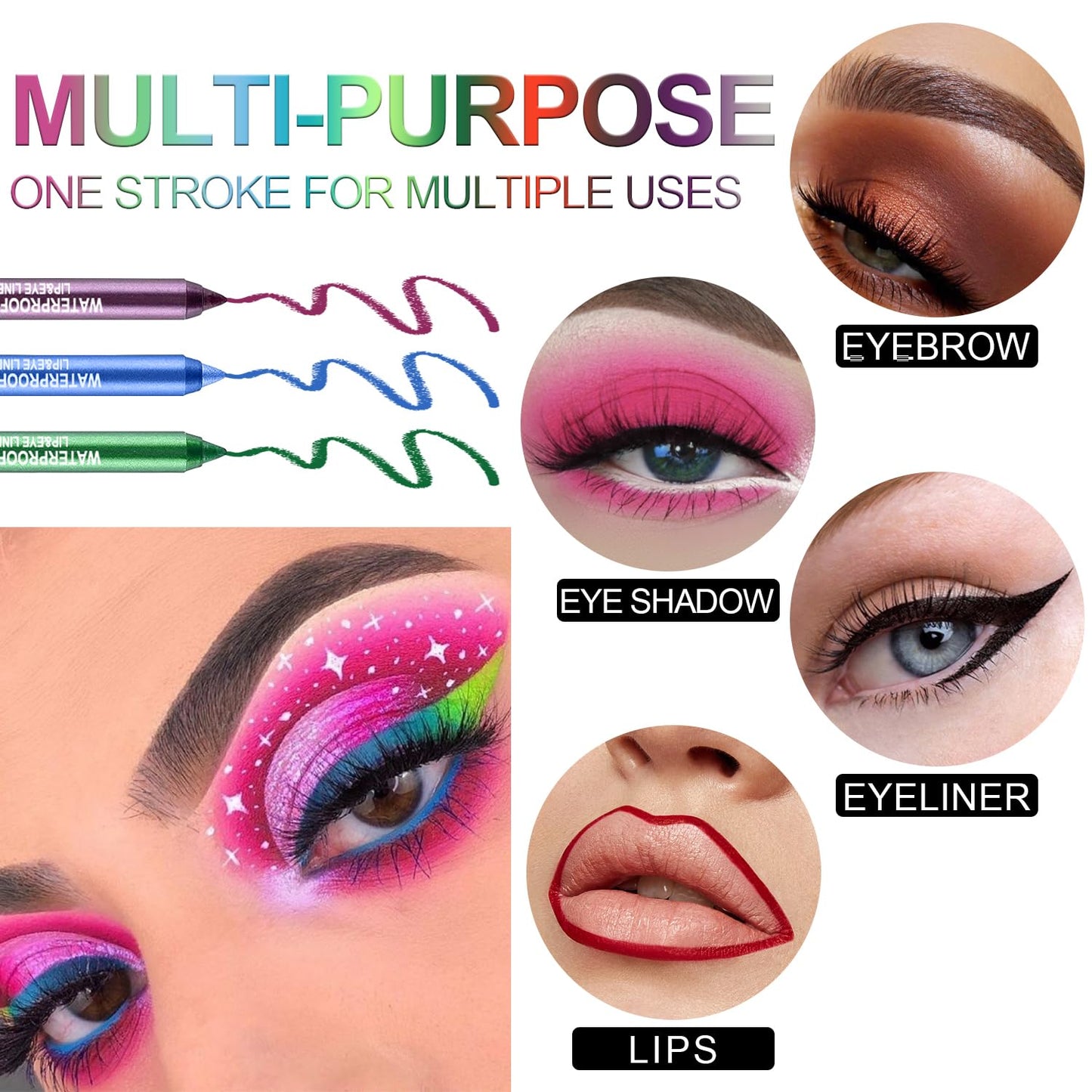 7 Colorful Eyeliner Pen Set, Eye Shadow Pencil, Pearl Eyeliner Kit Metallic Glitter Colored Eye liner for Women Eye&Lip Liner Professional Waterproof Eye Makeup (7PCS D)