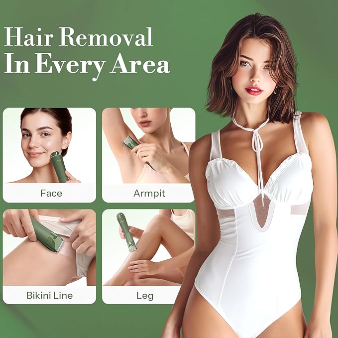 Flyant Bikini Trimmer for Women, 2 in 1 Electric Shaver for Women, Pubic Hair Trimmer Waterproof IPX7 with Led Display for Leg Arm Underarm Bikini Area, Pull Bows Gift Box for Friends (Dark Green)