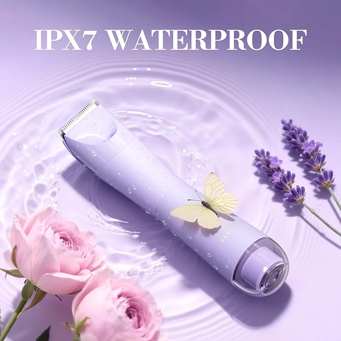 Bikini Trimmer for Women, 2 in 1 Electric Shaver for Women, Bikini RazorWaterproof IPX7 with LED, Pubic Hair Trimmer for Leg Arm Underarm Bikini Area, Pull Bows Gift Box(Lavender Dream Purple)