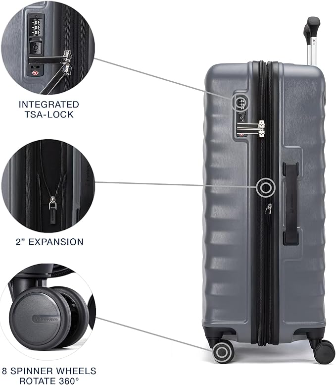 Travelpro Maxlite Air V2 Hardside Expandable Luggage, 8 Spinner Wheels, Lightweight Hard Shell, TSA lock, Shadow Grey, 3-Piece Set (20/25/28)