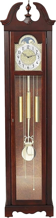 Howard Miller Princeton Grandfather Clock, Swan Neck Pediment Illuminated Wooden Frame & Wood Finish, Analog Dial with Brass-Finished & Arabic Numerals Perfect Floor Clock for Home & Living Room