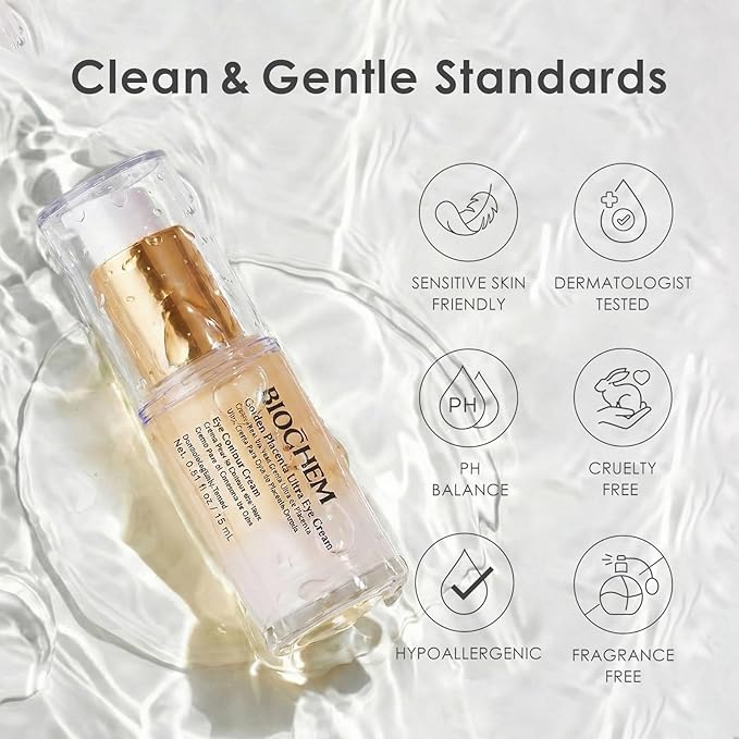 BIOCHEM Golden Placenta Ultra Eye Cream, Luxury Under Eye Repair Treatment for Circles, Puffiness, Anti Aging, Wrinkles Care, Skin Laxity, Crows Feet, Eye Bags for Women & Men(0.51 fl oz / 15 mL)